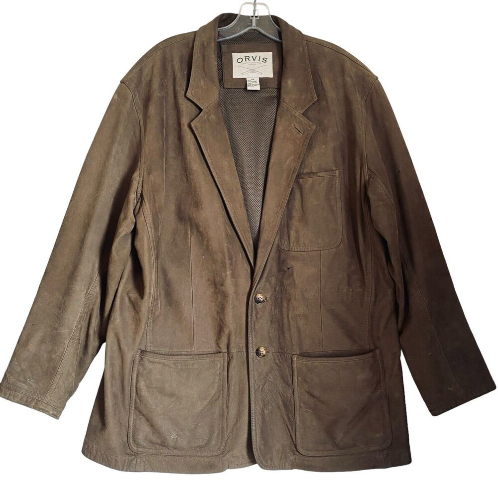 Vintage Orvis Men’s Suede Leather Coat Blazer Jacket 44/XL Button Up Outdoor